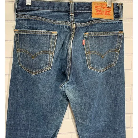 Levis 505 Jeans Mens 33x30 Blue Denim Distressed Well Loved Straight Leg Jeans - Picture 5 of 10